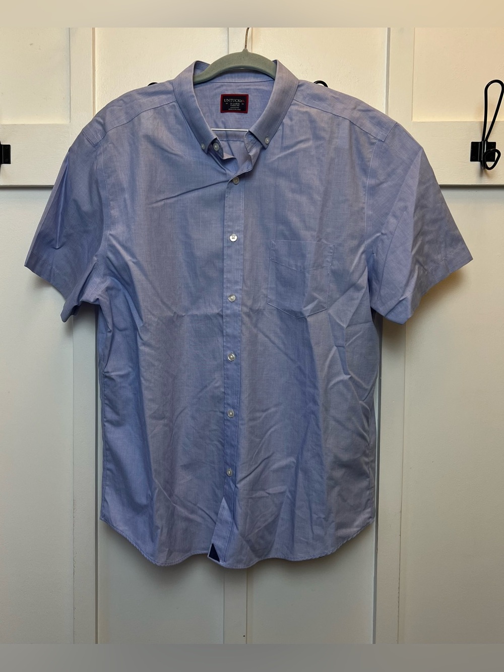 Untuckit Mens X-Large Blue Wrinkle Free Hillstowe Short Sleeve Button Down Shirt